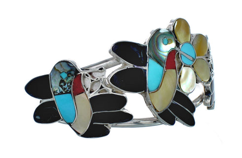 Multicolor Silver Hummingbird And Flower Zuni Bracelet NN20149